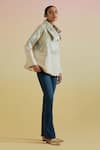 Bunka_White Cotton Collared, High Neck Dina Structured Stand Jacket _Online_at_Aza_Fashions