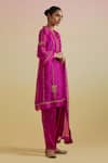 Shop_Bunka_Pink Organza, Satin Zari, Beads, Stones, Embroidery Farida Kurta Salwar Set _Online_at_Aza_Fashions