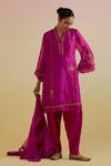 Buy_Bunka_Pink Organza, Satin Zari, Beads, Stones, Embroidery Farida Kurta Salwar Set _at_Aza_Fashions
