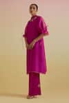 Buy_Bunka_Pink Silk Organza, Satin Beads, Stones, Zari, Bia Sheer Kurta And Pant Set _Online_at_Aza_Fashions