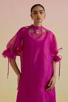 Shop_Bunka_Pink Silk Organza, Satin Beads, Stones, Zari, Bia Sheer Kurta And Pant Set _Online_at_Aza_Fashions