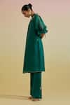 Buy_Bunka_Emerald Green Silk Organza, Satin Beads, Stones, Zari Bia Sheer Kurta And Pant Set _Online_at_Aza_Fashions