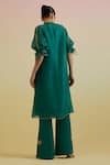 Shop_Bunka_Emerald Green Silk Organza, Satin Beads, Stones, Zari Bia Sheer Kurta And Pant Set _at_Aza_Fashions