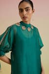 Bunka_Emerald Green Silk Organza, Satin Beads, Stones, Zari Bia Sheer Kurta And Pant Set _at_Aza_Fashions