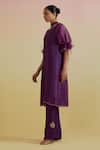 Bunka_Purple Silk Organza, Satin Beads, Stones, Zari High Bia Sheer Kurta And Pant Set _Online_at_Aza_Fashions