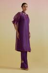 Buy_Bunka_Purple Silk Organza, Satin Beads, Stones, Zari High Bia Sheer Kurta And Pant Set _Online_at_Aza_Fashions