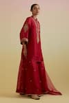 Bunka_Red Organza Embroidery, Sequins, Metallic Thread Split Aashra Kurta Sharara Set _Online_at_Aza_Fashions