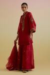 Buy_Bunka_Red Organza Embroidery, Sequins, Metallic Thread Split Aashra Kurta Sharara Set _Online_at_Aza_Fashions