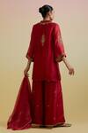 Shop_Bunka_Red Organza Embroidery, Sequins, Metallic Thread Split Aashra Kurta Sharara Set _at_Aza_Fashions