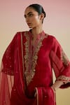 Bunka_Red Organza Embroidery, Sequins, Metallic Thread Split Aashra Kurta Sharara Set _at_Aza_Fashions