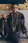 Bunka_Multi Color Velvet Embroidery, Metallic Thread Split Ananya Kurta And Pant Set _Online_at_Aza_Fashions