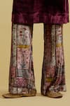Bunka_Wine Velvet Embroidery Mandarin Collar, Split V-neck Ananya Kurta And Pant Set _at_Aza_Fashions