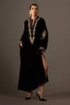 Shop_Bunka_Purple Velvet Embroidery V-neck, Collared Ananya Kaftan Kurta _Online_at_Aza_Fashions