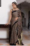 Buy_Geroo Jaipur_Black Modal, Silk Ajrakh Hand Block Print Saree With Unstitched Blouse Piece _at_Aza_Fashions