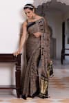 Buy_Geroo Jaipur_Black Modal, Silk Ajrakh Hand Block Print Saree With Unstitched Blouse Piece _Online_at_Aza_Fashions