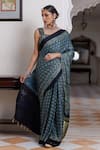 Buy_Geroo Jaipur_Blue Modal, Silk Zari, Hand Block Print Saree With Unstitched Blouse Piece _at_Aza_Fashions