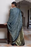 Shop_Geroo Jaipur_Blue Modal, Silk Zari, Hand Block Print Saree With Unstitched Blouse Piece _at_Aza_Fashions