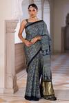 Buy_Geroo Jaipur_Blue Modal, Silk Zari Ajrakh Print Saree With Unstitched Blouse Piece _at_Aza_Fashions