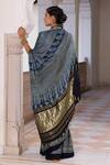 Shop_Geroo Jaipur_Blue Modal, Silk Zari Ajrakh Print Saree With Unstitched Blouse Piece _at_Aza_Fashions