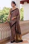Buy_Geroo Jaipur_Brown Modal, Silk Zari Block Print Saree With Unstitched Blouse Piece _at_Aza_Fashions