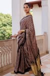 Geroo Jaipur_Brown Modal, Silk Zari Block Print Saree With Unstitched Blouse Piece _Online_at_Aza_Fashions