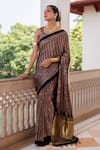 Buy_Geroo Jaipur_Brown Modal, Silk Zari Block Print Saree With Unstitched Blouse Piece _Online_at_Aza_Fashions