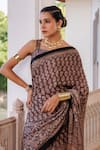 Geroo Jaipur_Brown Modal, Silk Zari Block Print Saree With Unstitched Blouse Piece _at_Aza_Fashions