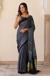 Geroo Jaipur Blue Modal, Silk Zari, Hand Block Print Saree With Unstitched Blouse Piece at Aza Fashions Geroo Jaipur_Blue Modal, Silk Zari, Hand Block Print Saree With Unstitched Blouse Piece _at_Aza_Fashions