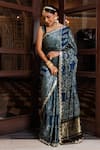Buy_Geroo Jaipur_Blue Modal, Silk Sequins, Indigo Printed Saree With Unstitched Blouse Piece _at_Aza_Fashions