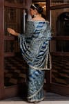Shop_Geroo Jaipur_Blue Modal, Silk Sequins, Indigo Printed Saree With Unstitched Blouse Piece _at_Aza_Fashions