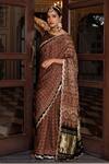 Buy_Geroo Jaipur_Beige Modal Sequins, Zari Block Printed Saree With Unstitched Blouse Piece _at_Aza_Fashions