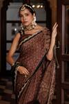 Geroo Jaipur_Beige Modal Sequins, Zari Block Printed Saree With Unstitched Blouse Piece _Online_at_Aza_Fashions