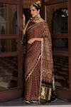 Buy_Geroo Jaipur_Beige Modal Sequins, Zari Block Printed Saree With Unstitched Blouse Piece _Online_at_Aza_Fashions