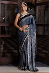 Buy_Geroo Jaipur_Blue Modal, Silk Sequins, Ajrakh Printed Saree With Unstitched Blouse Piece_at_Aza_Fashions