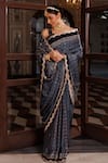 Buy_Geroo Jaipur_Blue Modal, Silk Sequins, Ajrakh Printed Saree With Unstitched Blouse Piece_Online_at_Aza_Fashions