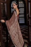 Geroo Jaipur_Maroon Modal, Silk Sequins, Ajrakh Print Saree With Unstitched Blouse Piece _at_Aza_Fashions