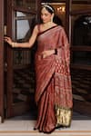 Geroo Jaipur_Maroon Modal, Silk Sequins, Tassels Ajrakh Saree With Unstitched Blouse Piece _Online_at_Aza_Fashions