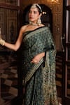 Buy_Geroo Jaipur_Green Modal Sequins, Embroidery Ajrakh Print Saree With Unstitched Blouse Piece _Online_at_Aza_Fashions