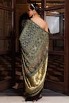 Shop_Geroo Jaipur_Green Modal Sequins, Embroidery Ajrakh Print Saree With Unstitched Blouse Piece _at_Aza_Fashions