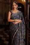 Geroo Jaipur_Blue Modal, Silk Zari, Hand Block Print Saree With Unstitched Blouse Piece _at_Aza_Fashions