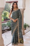 Buy_Geroo Jaipur_Blue Modal, Silk Zari, Indigo Ajrakh Saree With Unstitched Blouse Piece _at_Aza_Fashions