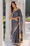 Geroo Jaipur_Blue Modal, Silk Gota Hand Block Printed Saree With Unstitched Blouse Piece _Online_at_Aza_Fashions
