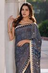 Shop_Geroo Jaipur_Blue Modal, Silk Gota Hand Block Printed Saree With Unstitched Blouse Piece _Online_at_Aza_Fashions