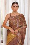 Geroo Jaipur_Brown Modal, Silk Zari Printed Saree With Unstitched Blouse Piece _Online_at_Aza_Fashions