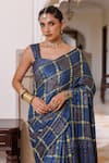 Geroo Jaipur_Blue Modal, Silk Zari Ajrakh Print Saree With Unstitched Blouse Piece _Online_at_Aza_Fashions