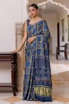 Buy_Geroo Jaipur_Blue Modal, Silk Zari Ajrakh Print Saree With Unstitched Blouse Piece _at_Aza_Fashions