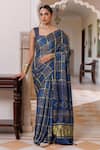 Buy_Geroo Jaipur_Blue Modal, Silk Zari Ajrakh Print Saree With Unstitched Blouse Piece _Online_at_Aza_Fashions