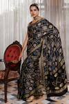 Shop Geroo Jaipur Black Modal, Silk Zari Ajrakh Pattern Saree With Unstitched Blouse Piece Online at Aza Fashions Shop_Geroo Jaipur_Black Modal, Silk Zari Ajrakh Pattern Saree With Unstitched Blouse Piece _Online_at_Aza_Fashions