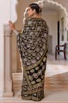 Shop_Geroo Jaipur_Black Modal, Silk Zari, Tassels Ajrakh Saree With Unstitched Blouse Piece _at_Aza_Fashions