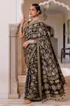 Buy_Geroo Jaipur_Black Modal, Silk Zari, Tassels Ajrakh Saree With Unstitched Blouse Piece _Online_at_Aza_Fashions